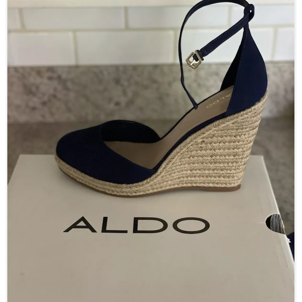 Aldo Espadrilles heels wedges navy blue summer style shoes